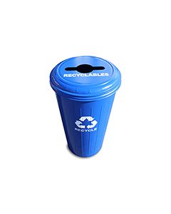 Witt Industries 10/1CTDB Tall Round Recycling Wastebasket with Combination Round/Slot Opening - 80 quart capacity - Blue