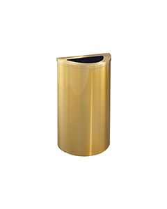 Glaro 1891BE Profile Series Half Round Receptacle with Half Moon Lid - 14 Gallon Capacity - 30" H x 18" W x 9" D - Satin Brass