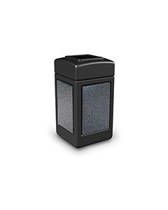 Commercial Zone 720313 StoneTec Aggregate Trash Can with Open Top - 42 Gallon Capacity - Black with Pepperstone Panels