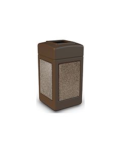 Commercial Zone 720355 StoneTec Aggregate Trash Can with Open Top - 42 Gallon Capacity - Brown with Riverstone Panels