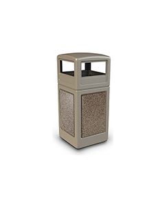 Commercial Zone 72041599 StoneTec Aggregate Trash Can with Dome Lid - 42 Gallon Capacity - Beige with Riverstone Panels