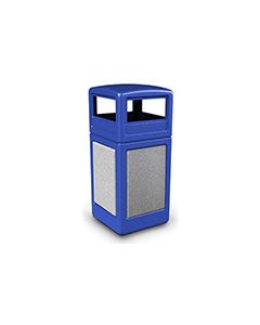 Commercial Zone 72043099 StoneTec Aggregate Trash Can with Dome Lid - 42 Gallon Capacity - Blue with Ashtone Panels