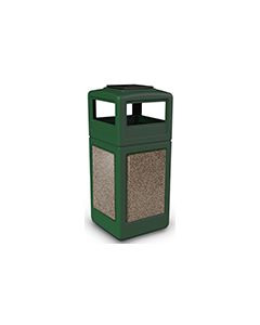 Commercial Zone 72055499 StoneTec Aggregate Trash Can with Ash/Trash Dome Lid - 42 Gallon Capacity - Forest Green with Riverstone Panels