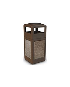 Commercial Zone 72055599 StoneTec Aggregate Trash Can with Ash/Trash Dome Lid - 42 Gallon Capacity - Brown with Riverstone Panels