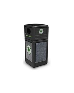 Commercial Zone 72231399 StoneTec Recycle42 Recycling Containers - 42 Gallon Capacity - 18.5" Sq. x 41.75" H - Black with Pepperstone Panels