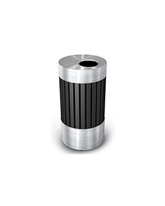 Commercial Zone 727543 Riverview 1 Series Open Top Waste Receptacle - 25 Gallon Capacity - 18 1/4" Dia. x 35" H - Black with Stainless Steel Accents