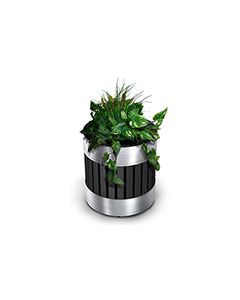 Commercial Zone 727643 Riverview Series Planter  - 18 1/4" Dia. x 20 1/2" H - Black with Stainless Steel Accents