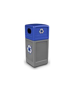 Commercial Zone 74613499 Recycle42 Recycling Container - 42 Gallon Capacity - 18.5" Sq. x 41.75" H - Gray with Blue Dome Lid