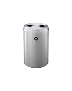 Glaro BC2032SA "RecyclePro 2" Receptacle with Two Round Openings - 33 Gallon Capacity - 20" Dia. x 31" H - Satin Aluminum