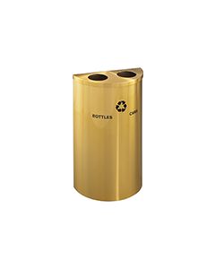 Glaro BC1899BE RecyclePro Half Round Receptacle with Two Round Openings - 14 Gallon Capacity - 30" H x 18" W x 9" D - Satin Brass