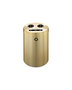 Glaro BCP20BE "RecyclePro 3" Receptacle with Paper Slot and Two Round Openings - 33 Gallon Capacity - 20" Dia. x 31" H - Satin Brass