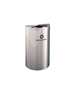 Glaro M1899SA RecyclePro Half Round Receptacle with Multi-Purpose Opening - 14 Gallon Capacity - 30" H x 18" W x 9" D - Satin Aluminum