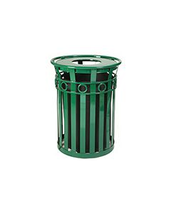 Witt Industries M3600-R Oakley Collection Decorative Slatted Waste Receptacle - 36 Gallon Capacity -  28" dia x 36" H  - Silver, Black, Brown, and Green