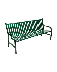 Witt Industries M6-BCH-ARM Oakley Collection Slatted Metal Bench with Center Arm Rest - 72" W x 24" D x 34" H - Brown, Black and Green