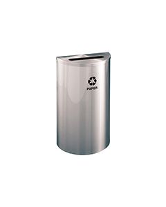 Glaro P1899SA RecyclePro Half Round Receptacle with Slot Opening - 14 Gallon Capacity - 30" H x 18" W x 9" D - Satin Aluminum