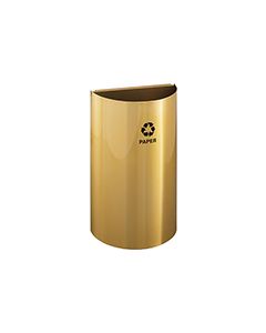 Glaro RO1899BE RecyclePro Half Round Open Top Receptacle - 16 Gallon Capacity - 18" W x 9" D x 29" H - Satin Brass