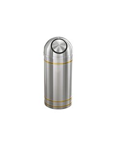 Glaro S1234SA Capri Collection Dome Top Receptacle - 8 Gallon Capacity - 12" Dia. x 30" H - Satin Aluminum with Satin Brass Bands