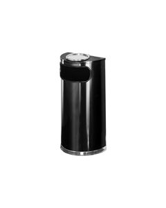 Rubbermaid / United Receptacle SO8SU-20B European Designer Line Half Round Ash/Trash Receptacle - Black with Mirror Chrome - 9 Gallon Capacity - 18" W x 32" H x 9" D - Disposal Opening is 15" W x 5" H