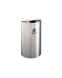 Glaro W1899SA RecyclePro Half Round Receptacle with 5.5"  Round Opening - 14 Gallon Capacity - 30" H x 18" W x 9" D - Satin Aluminum