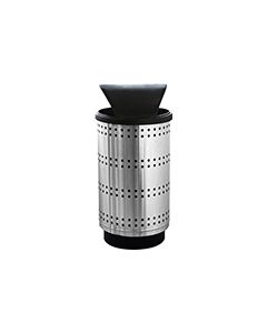 Witt Industries PC35P-SP1-HT Paramount Collection Perforated Receptacle with Hood Top Lid - 35 Gallon Capacity - 18 1/2" Dia. x 43 1/2" H - Stainless Steel in Color