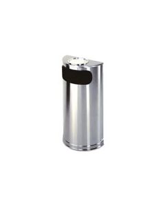 Rubbermaid / United Receptacle SO8SUSSS Metallic Designer Line Half Round Ash/Trash Receptacle - Satin Stainless Steel - 9 Gallon Capacity - 18" W x 32" H x 9" D - Disposal Opening is 15" W x 5" H