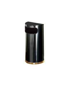 Rubbermaid / United Receptacle SO8-10B European Designer Line Half Round Waste Receptacle - Black with Mirror Brass - 9 Gallon Capacity - 18" W x 32" H x 9" D - Disposal Opening is 15" W x 5" H