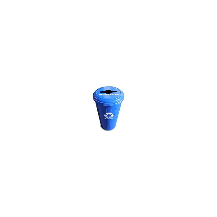 Witt Industries 10/1CTDB Tall Round Recycling Wastebasket with Combination Round/Slot Opening - 80 quart capacity - Blue