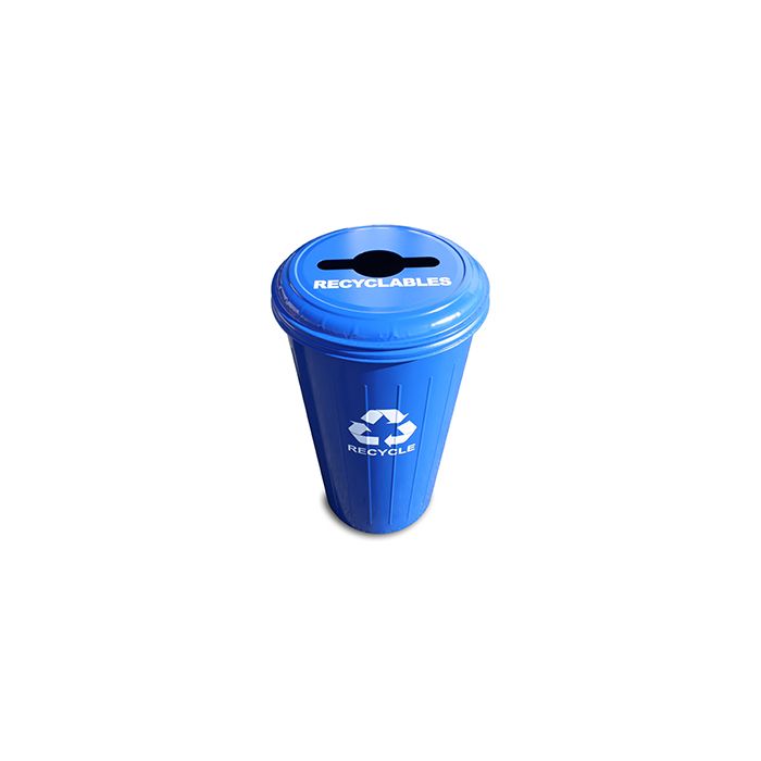 Witt Industries 10/1CTDB Tall Round Recycling Wastebasket with Combination Round/Slot Opening - 80 quart capacity - Blue