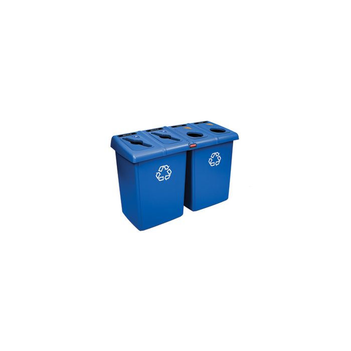 Rubbermaid 1792372 Glutton Recycling Station - 92 Gallon Capacity - 53" L x 24" W x 35.5" H - Blue in Color