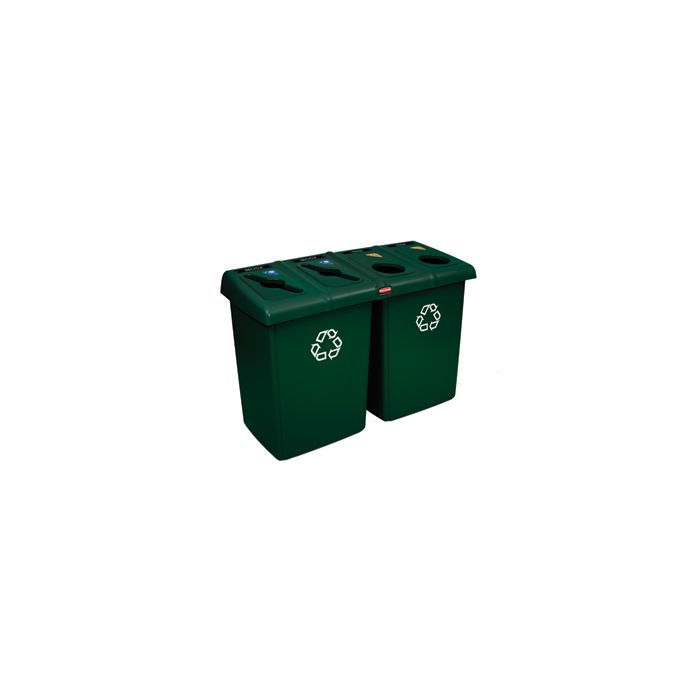 Rubbermaid 1792373 Glutton Recycling Station - 92 Gallon Capacity - 53" L x 24" W x 35.5" H - Dark Green in Color