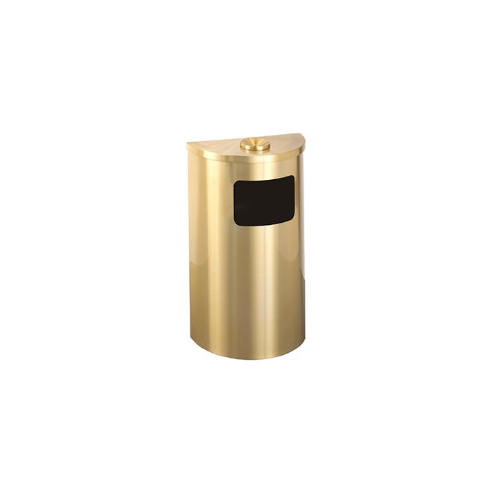 Glaro 1894BE Profile Series Ash/Trash Half Round Receptacle with Side Entry - 6 Gallon Capacity - 30" H x 18" W x 9" D - Satin Brass