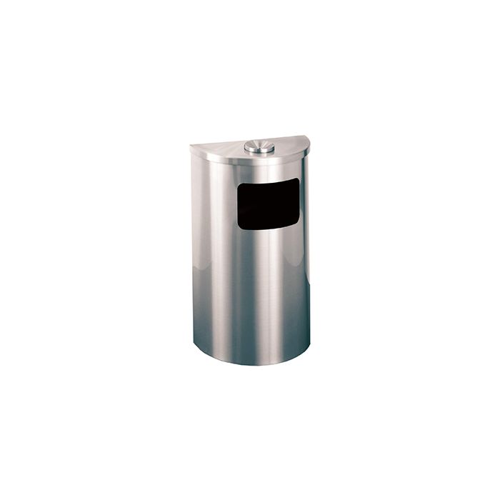 Glaro 1894SA Profile Series Ash/Trash Half Round Receptacle with Side Entry - 6 Gallon Capacity - 30" H x 18" W x 9" D - Satin Aluminum