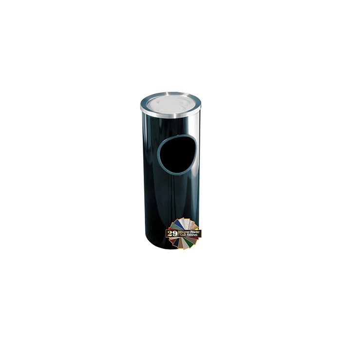 Glaro 192 Mount Everest Ash/Trash Receptacle with Sand Tray Top - 3 Gallon Capacity - 9" Dia. x 23" H - Satin Aluminum Cover