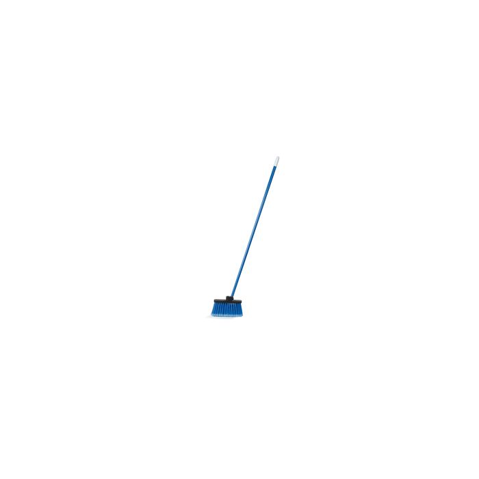 Duo-Sweep® Wide Light Industrial Lobby Broom, Flagged With Blue Metal Threaded Handle - Blue