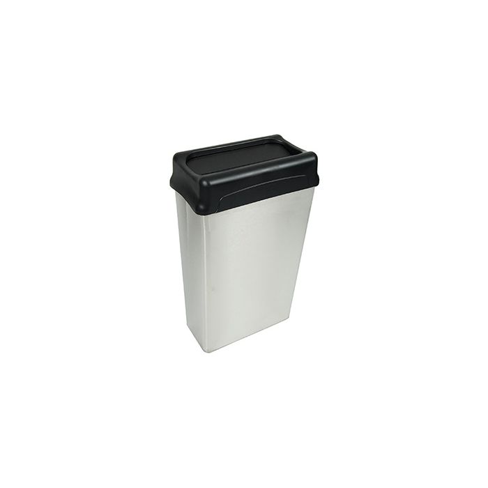 Witt Industries 70HTSS Rectangular Wastebasket with Drop Top - 88 quart capacity - Stainless Steel/Black