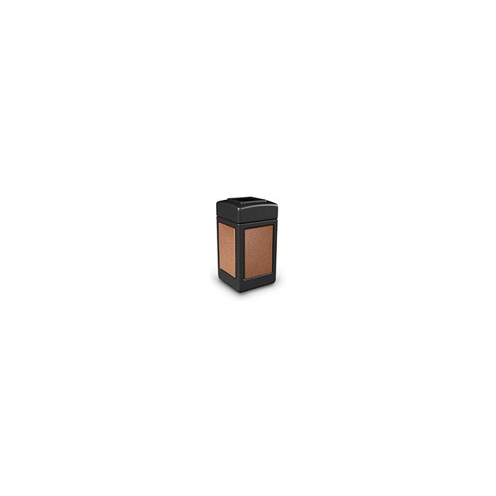 Commercial Zone 720314 StoneTec Aggregate Trash Can with Open Top - 42 Gallon Capacity - Black with Sedona Panels