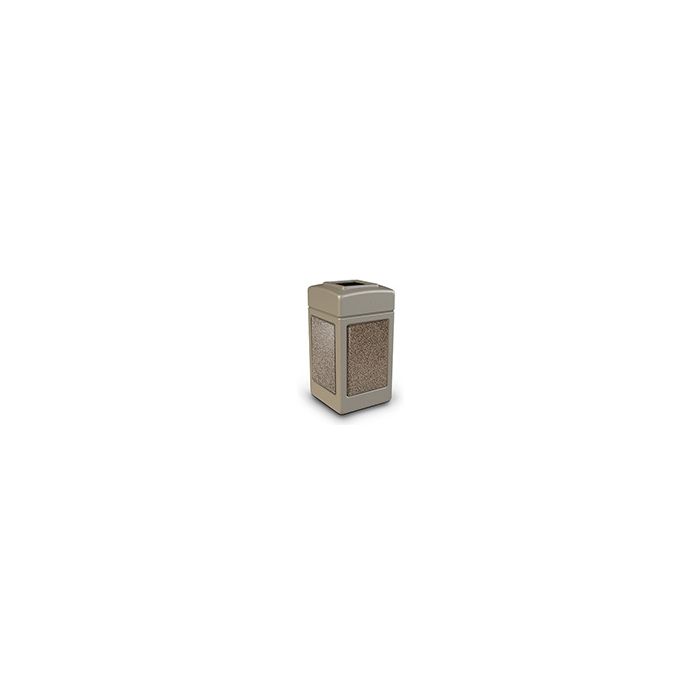 Commercial Zone 720315 StoneTec Aggregate Trash Can with Open Top - 42 Gallon Capacity - Beige with Riverstone Panels