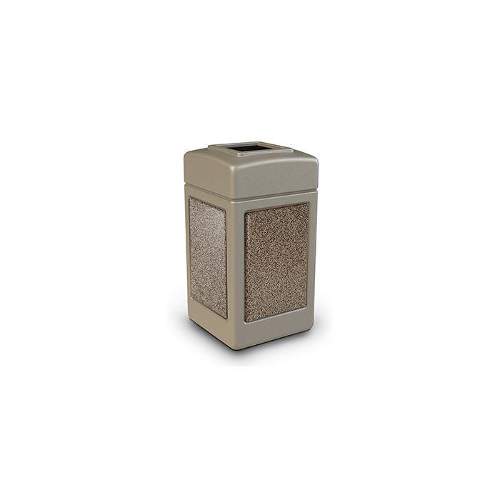 Commercial Zone 720315 StoneTec Aggregate Trash Can with Open Top - 42 Gallon Capacity - Beige with Riverstone Panels