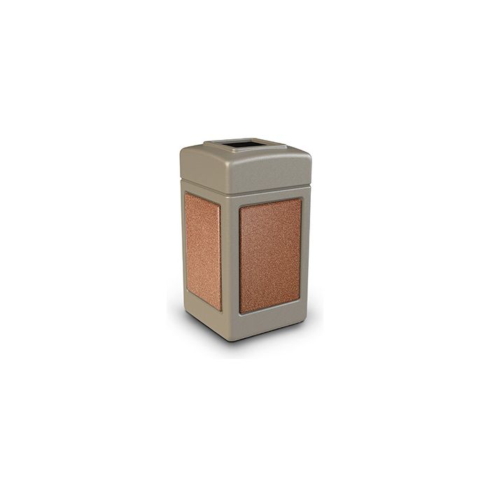 Commercial Zone 720316 StoneTec Aggregate Trash Can with Open Top - 42 Gallon Capacity - Beige with Sedona Panels