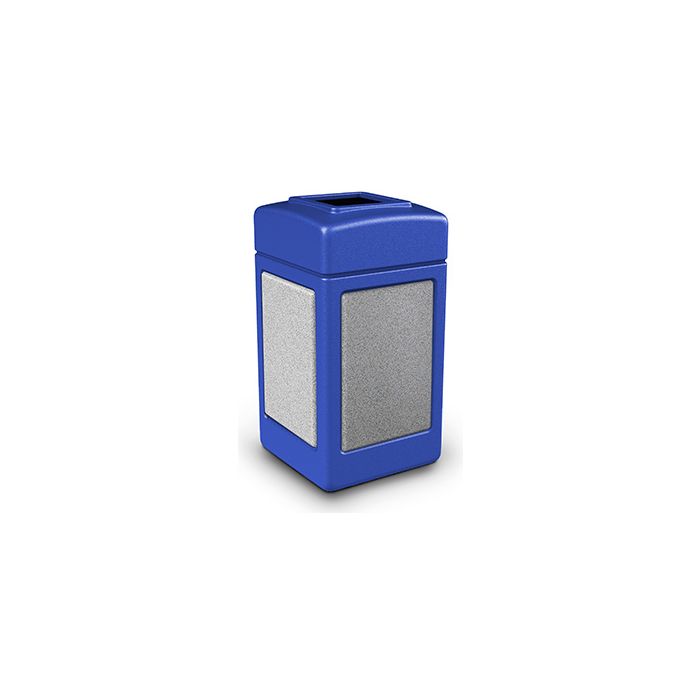 Commercial Zone 720330 StoneTec Aggregate Trash Can with Open Top - 42 Gallon Capacity - Blue with Ashtone Panels