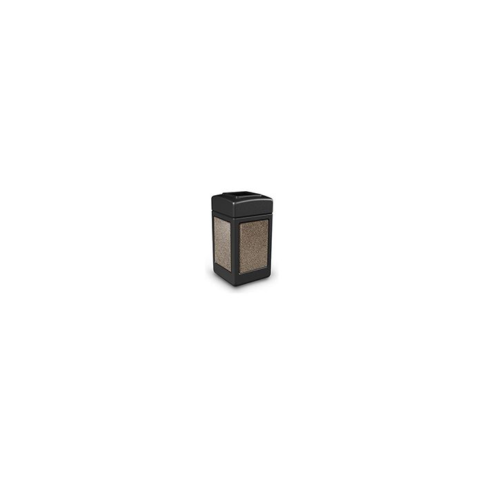 Commercial Zone 720352 StoneTec Aggregate Trash Can with Open Top - 42 Gallon Capacity - Black with Riverstone Panels