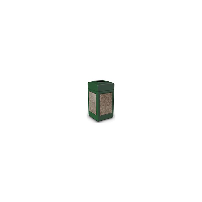 Commercial Zone 720354 StoneTec Aggregate Trash Can with Open Top - 42 Gallon Capacity - Forest Green with Riverstone Panels