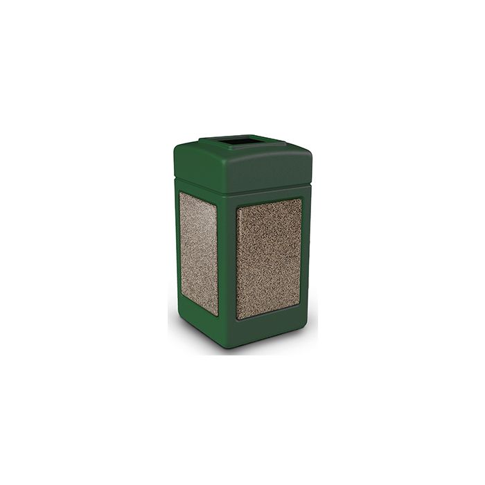 Commercial Zone 720354 StoneTec Aggregate Trash Can with Open Top - 42 Gallon Capacity - Forest Green with Riverstone Panels