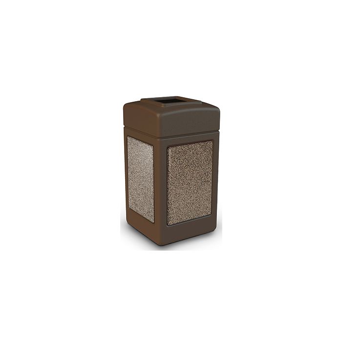 Commercial Zone 720355 StoneTec Aggregate Trash Can with Open Top - 42 Gallon Capacity - Brown with Riverstone Panels