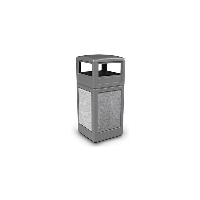 Commercial Zone 72041199 StoneTec Aggregate Trash Can with Dome Lid - 42 Gallon Capacity - Gray with Ashtone Panels