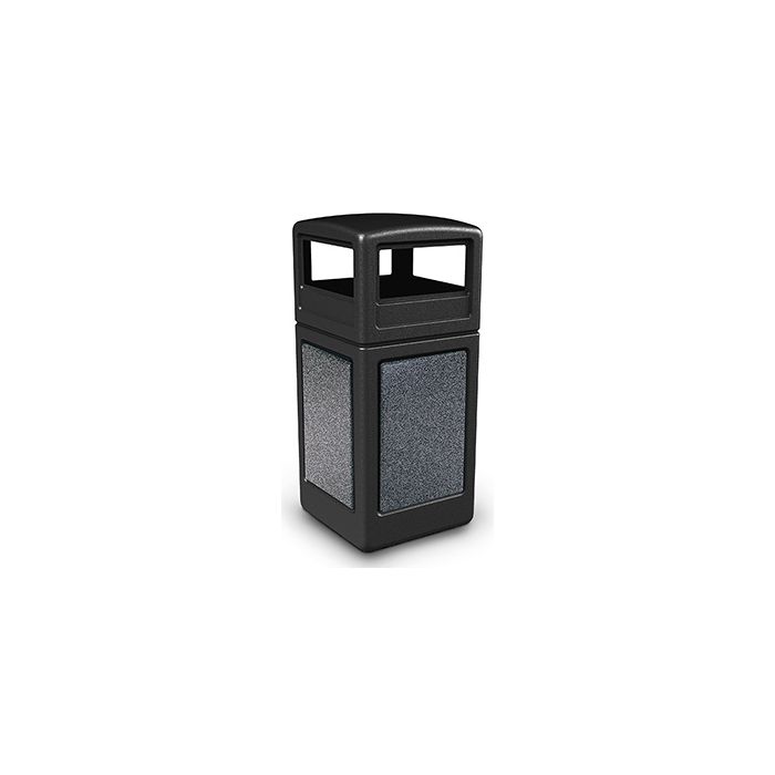 Commercial Zone 72041399 StoneTec Aggregate Trash Can with Dome Lid - 42 Gallon Capacity - Black with Pepperstone Panels