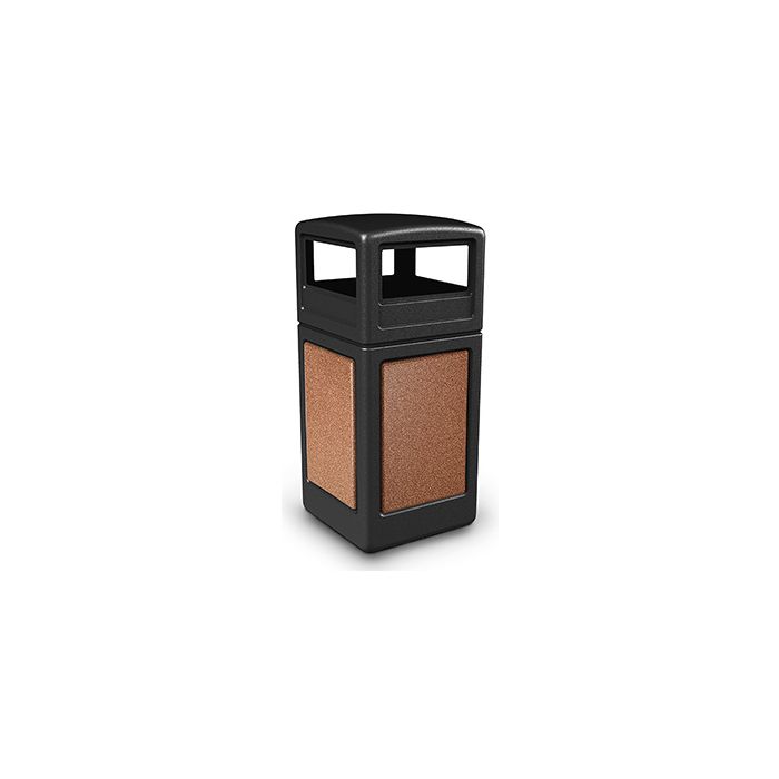 Commercial Zone 72041499 StoneTec Aggregate Trash Can with Dome Lid - 42 Gallon Capacity - Black with Sedona Panels