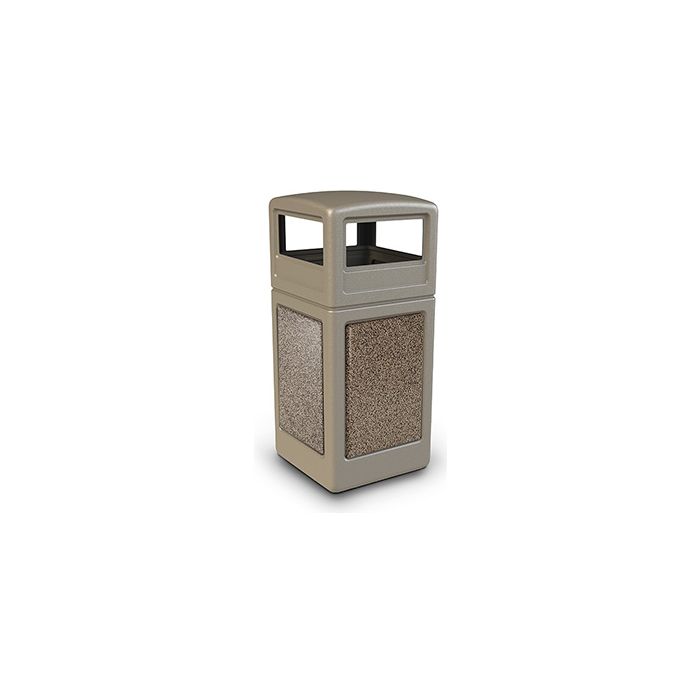 Commercial Zone 72041599 StoneTec Aggregate Trash Can with Dome Lid - 42 Gallon Capacity - Beige with Riverstone Panels