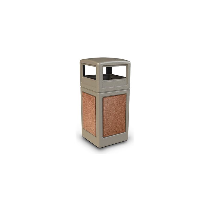 Commercial Zone 72041699 StoneTec Aggregate Trash Can with Dome Lid - 42 Gallon Capacity - Beige with Sedona Panels