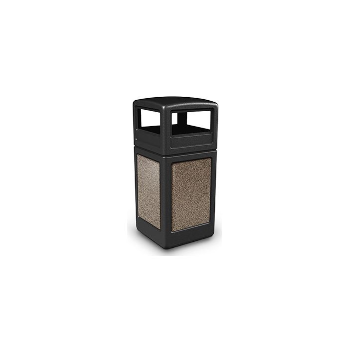 Commercial Zone 72045299 StoneTec Aggregate Trash Can with Dome Lid - 42 Gallon Capacity - Black with Riverstone Panels